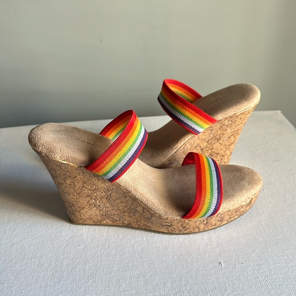 Rainbow wedge heal sandals. Cork heals with cushion sole. - Picture 1 of 4